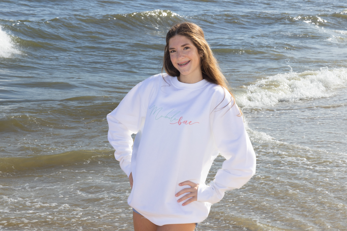 Classic Mobile bae Crewneck Sweatshirt (Bright White)