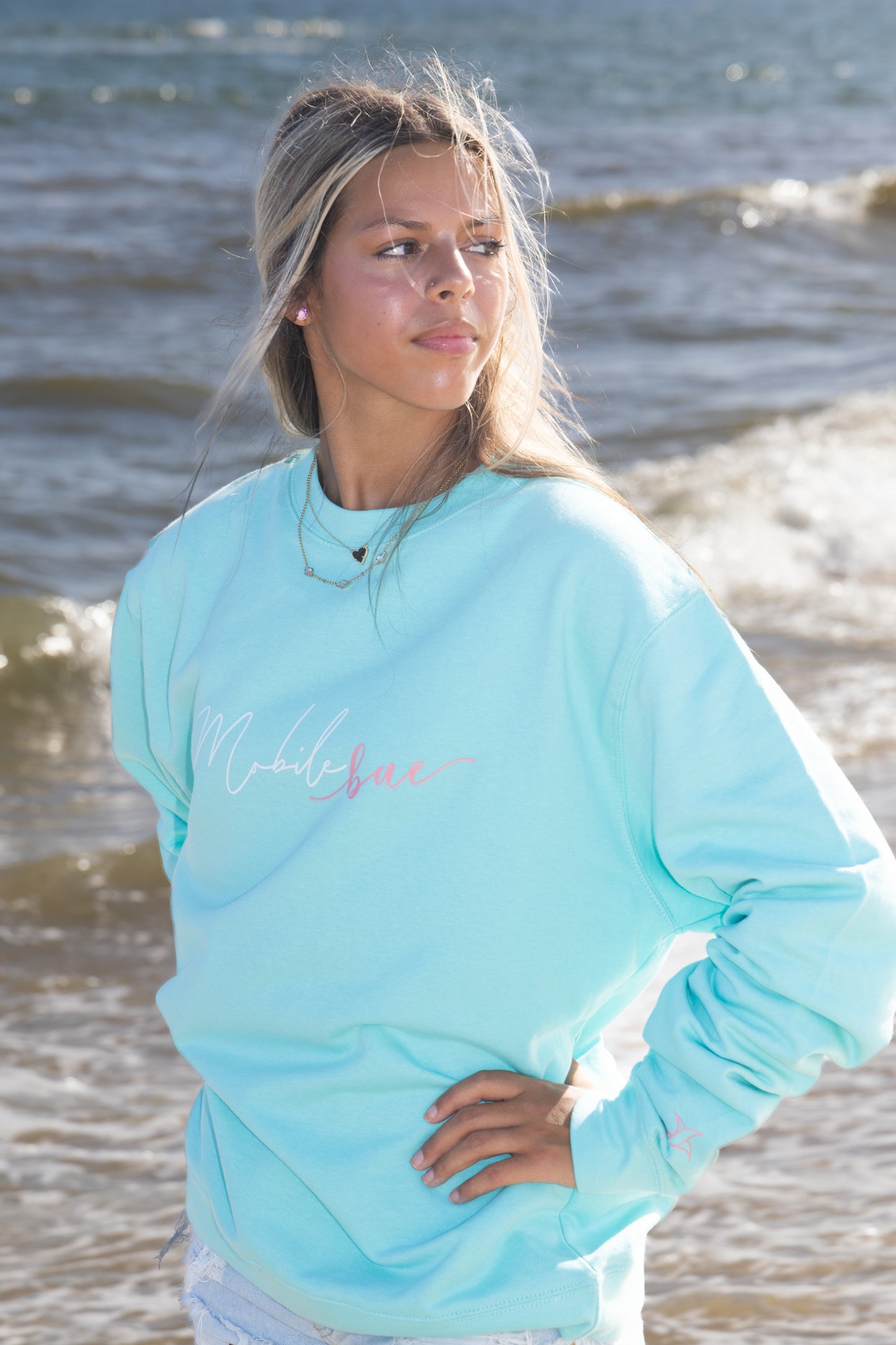 Classic Mobile bae Crewneck Sweatshirt (Sea Foam)